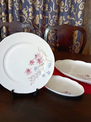 Ionia porcelain dinnerware set with floral relief decoration, 9 pieces