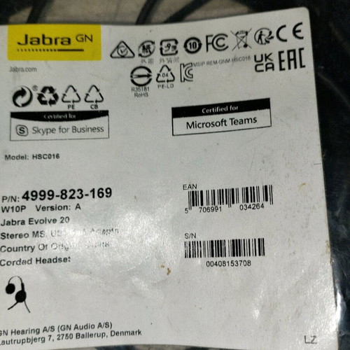 Jabra 20 Stereo USB Headset like new, wired, for Microsoft Teams