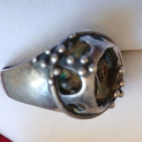 Silver 925 ring with gears and enamel, handmade, like new