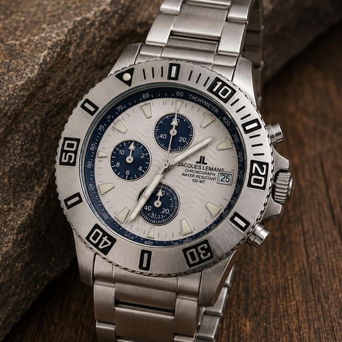 Jacques Lemans Liverpool Chronograph men's watch, white and blue