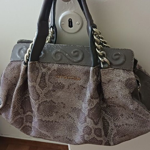 Cromia handbag used, brown with snake print effect