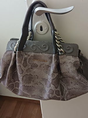 Cromia handbag used, brown with snake print effect