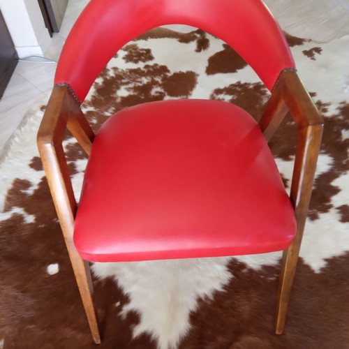 Danish armchair used with red leatherette restored