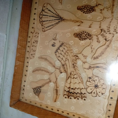 Woodcarved decorative tray like new with bird and flower designs