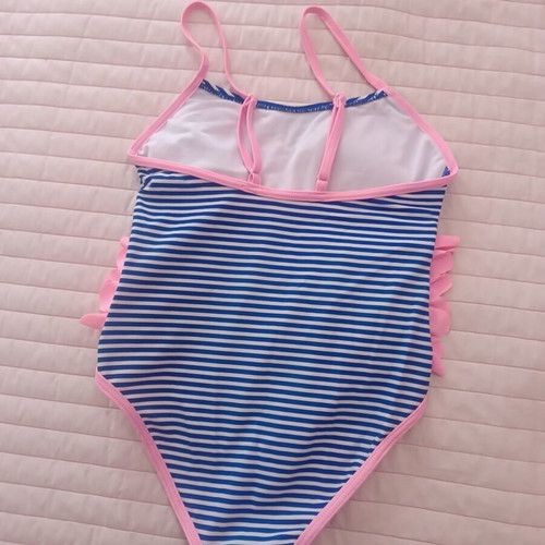 Power flower flamingo one-piece swimsuit used, size 8-10 years