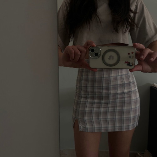 Shein pink checked mini skirt new, size XS
