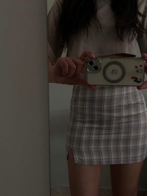 Shein pink checked mini skirt new, size XS