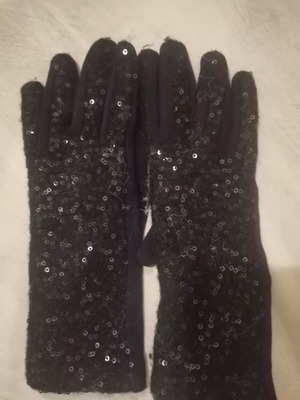 Gloves with sequins like new, black fabric palm