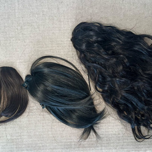 Synthetic hair tails and bangs new, 3 pieces, chestnut shades