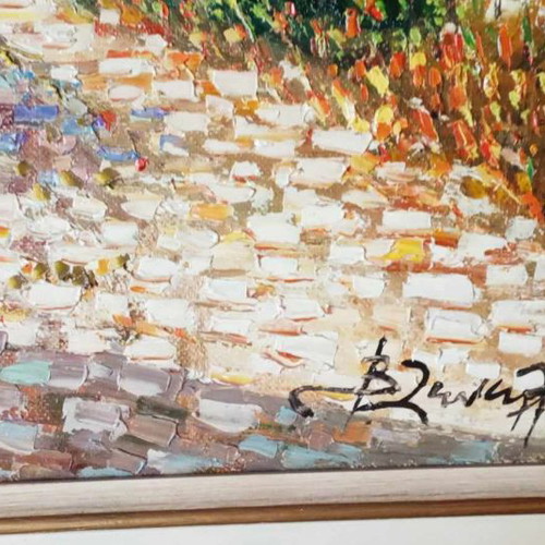 Spatula oil painting by Vas. Zenetzis with vineyard theme