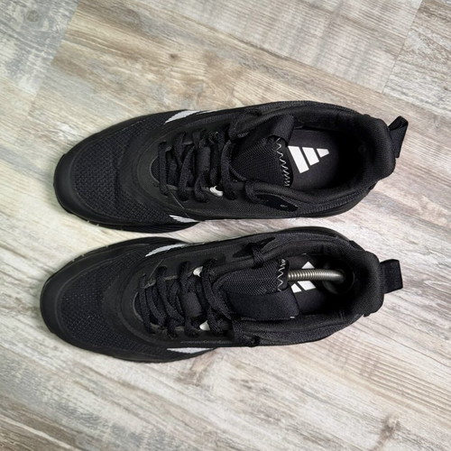 Adidas athletic shoes black mesh with white three stripes, men's size 10 US
