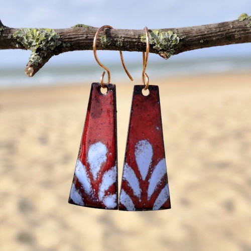 Handmade vintage red and blue enameled earrings