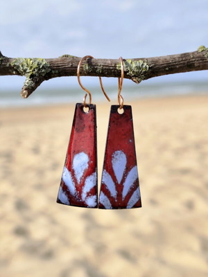 Handmade vintage red and blue enameled earrings