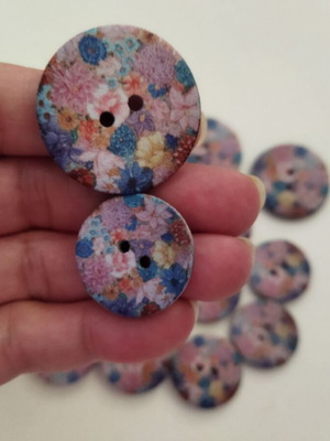Wooden boho sewing buttons set of 14, new colorful floral design