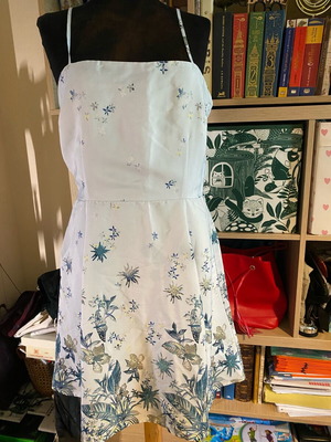 Summer dress new, size Large, white and turquoise