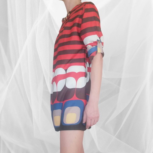 Vintage retro colorful dress tunic used, geometric pattern