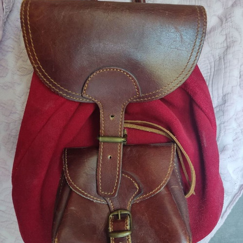 Backpack vintage genuine leather suede small used, boho chic