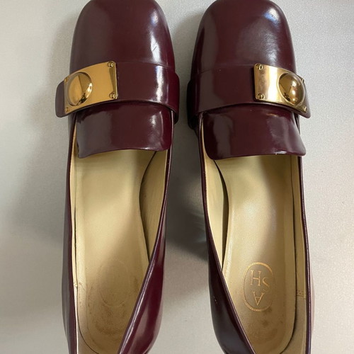 Ash leather pumps used, burgundy, 9 cm heel, size 40