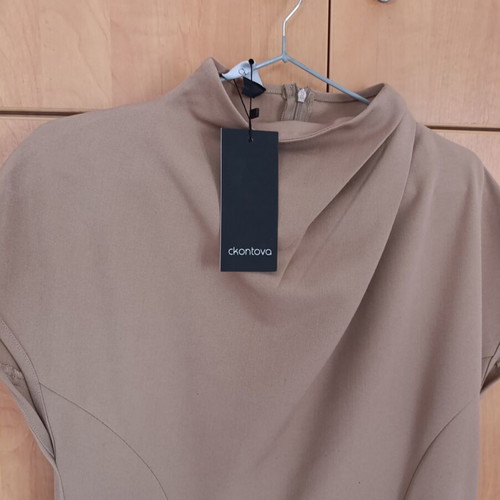 Beige dress with high neck by Christina Kontova new with belt