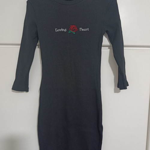 Bershka Black Fitted Dress with Long Sleeve and Embroidery like new