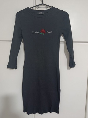Bershka Black Fitted Dress with Long Sleeve and Embroidery like new
