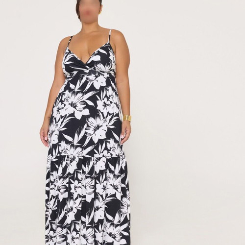 Viscose dress with ruffles floral black and white, new
