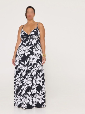 Viscose dress with ruffles floral black and white, new