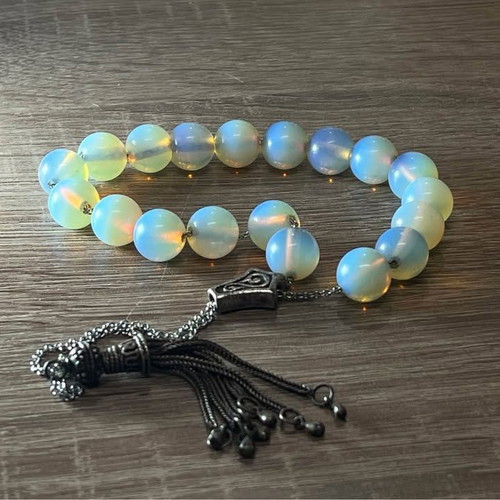 Komboloi made of opalite and silver used, 29cm height