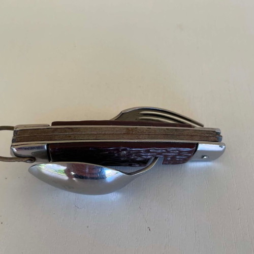 Vintage camping pocket knife with cutlery 22cm used