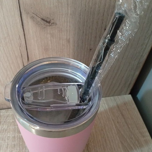 Metallic thermos with straw pink new