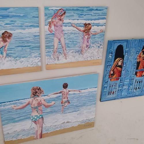 Diptych painting Playing with the Waves No2 new, acrylic 40x40 cm (x2)