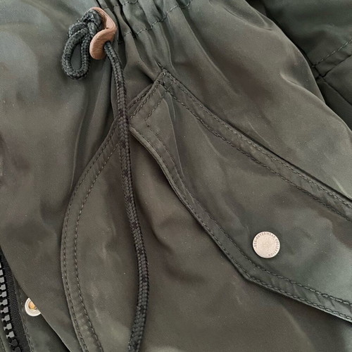 Bershka khaki parka jacket with detachable fur hood, size M, like new