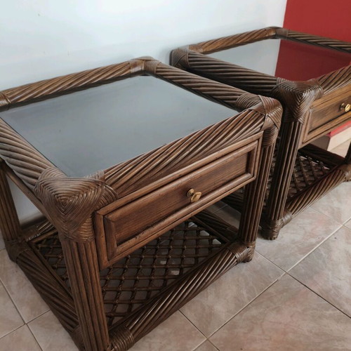 Bamboo bedside tables set like new