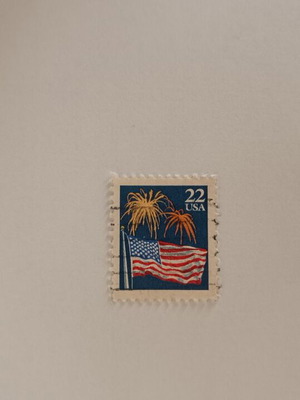 American Stamp 22 Cent with Flag and Fireworks like new