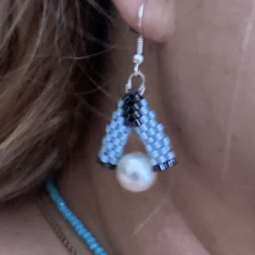 Handmade Earrings with Miyuki Beads and Pearls Blue Black new