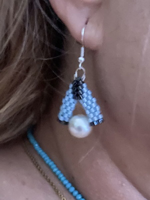 Handmade Earrings with Miyuki Beads and Pearls Blue Black new