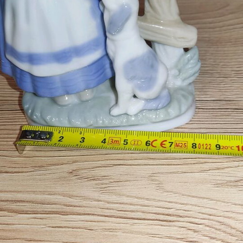 Porcelain figurine of girl with basket and dog like new, vintage