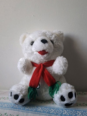 White teddy bear with red scarf like new