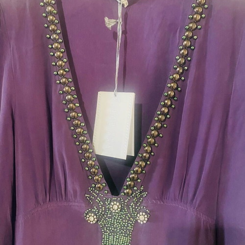 Lynn Adler silk dress new, size S, purple with bead embroidery