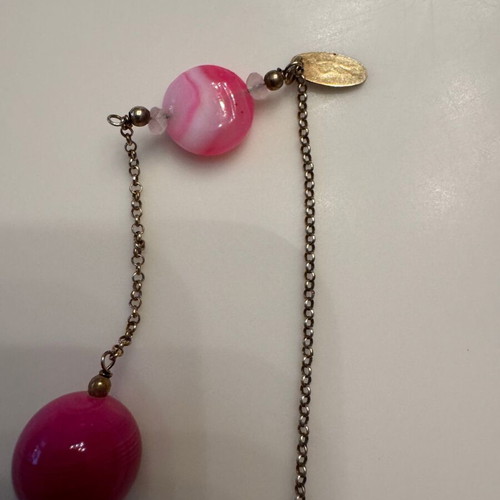 Gregio women's long necklace gold-plated 925 silver like new with pink stones