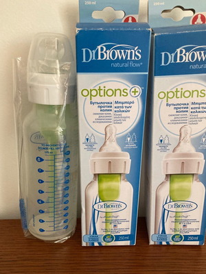 Dr Brown’s plastic baby bottles new, set of 2, 250 ml, narrow neck