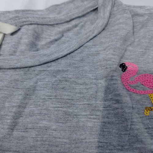 H&M blouse used with flamingo print, size Small, gray