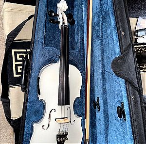 Cecilio Violin 4/4 CVNAE-White Ebony Fitted Acoustic/Electric Violin in Pearl White(Full Size)