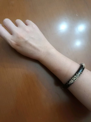 Wooden boho bracelet with embossed designs new, black