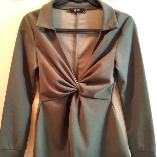 Anel women's blouse deep olive like new with draped knot detail