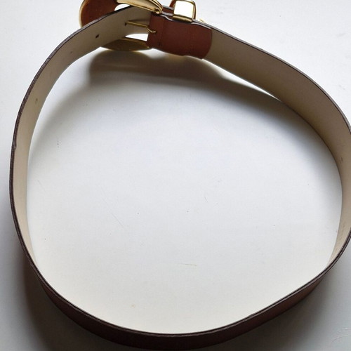 Leather belt with strass like new, brown and gold, 100 cm