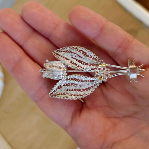 Unisex Silver 925 Pin New Floral Design