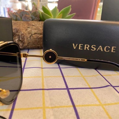 Versace VE 2233 Unisex Sunglasses new, black gold aviator