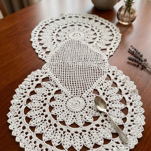 Vintage white handmade crochet table runner new