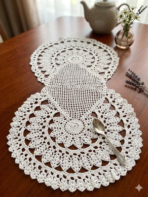 Vintage white handmade crochet table runner new